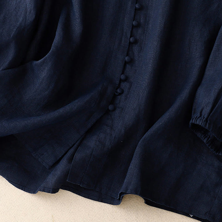 Camicia da donna a maniche lunghe in cotone e lino con scollo a V Buddha Stones - image 10