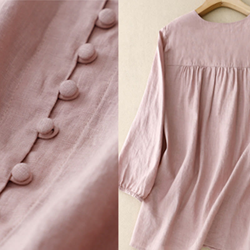 Camicia da donna a maniche lunghe in cotone e lino con scollo a V Buddha Stones - image 5