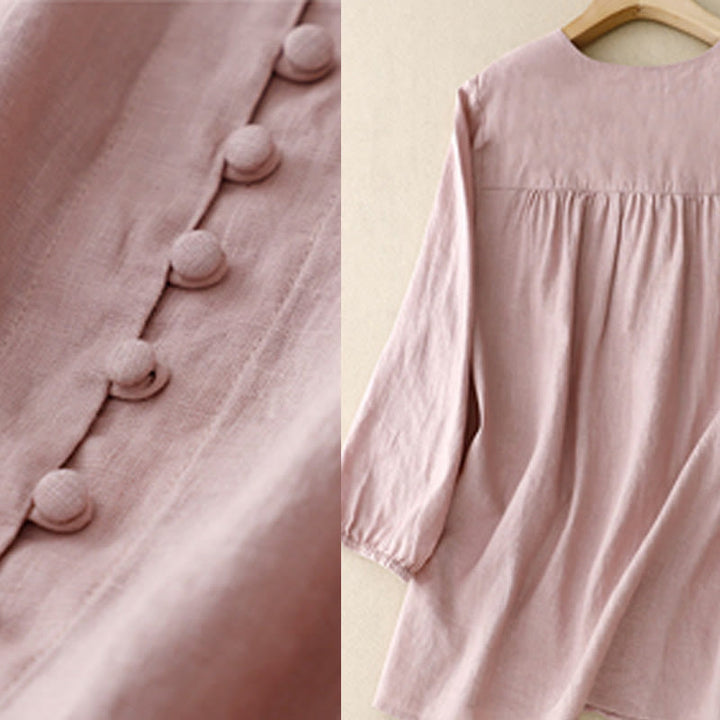 Camicia da donna a maniche lunghe in cotone e lino con scollo a V Buddha Stones - image 5