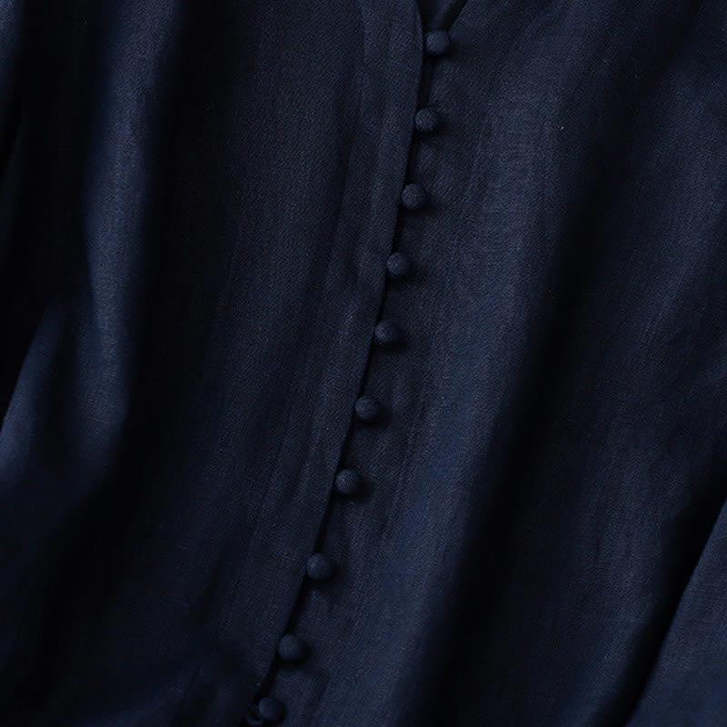 Camicia da donna a maniche lunghe in cotone e lino con scollo a V Buddha Stones - image 11