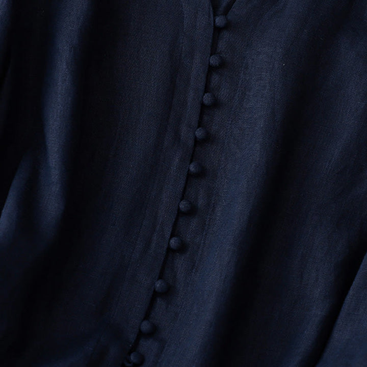 Camicia da donna a maniche lunghe in cotone e lino con scollo a V Buddha Stones - image 11