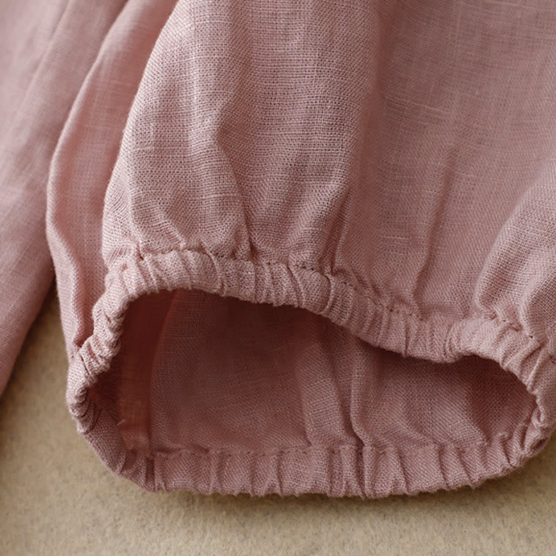 Camicia da donna a maniche lunghe in cotone e lino con scollo a V Buddha Stones - image 4