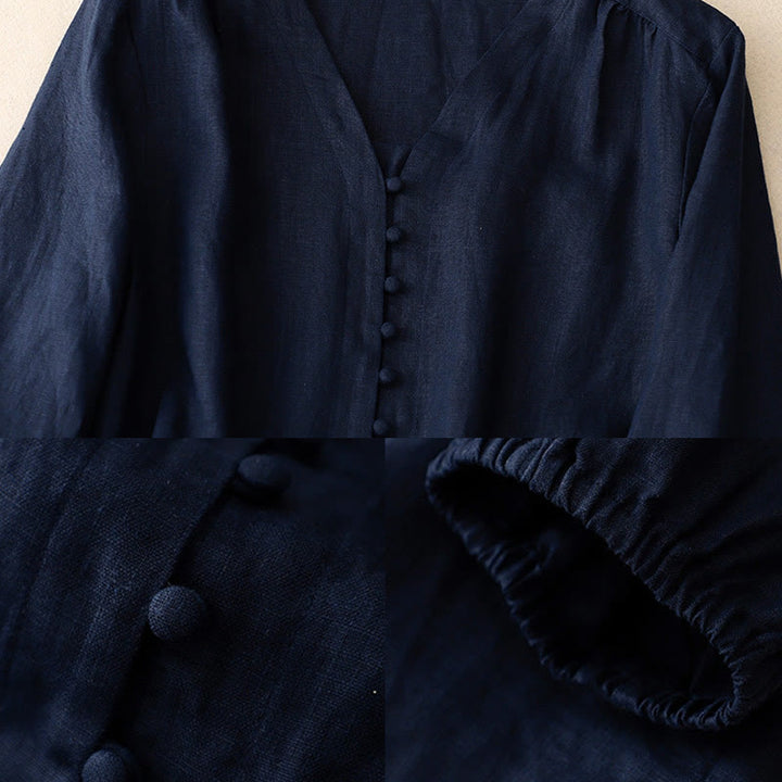 Camicia da donna a maniche lunghe in cotone e lino con scollo a V Buddha Stones - image 12