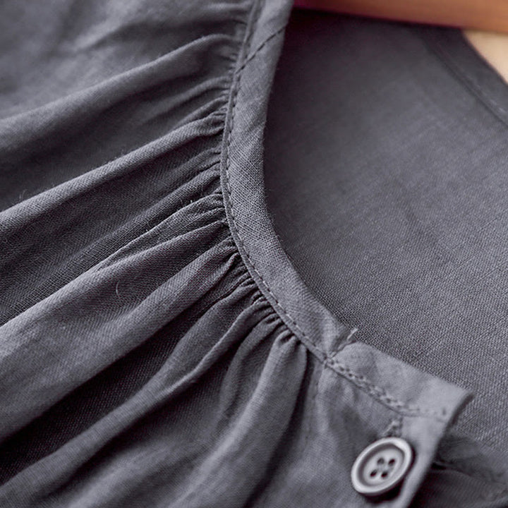 Camicia da donna in misto cotone con maniche a tre quarti e scollo rotondo con bottoni semplici e motivo Buddha Stones - image 4
