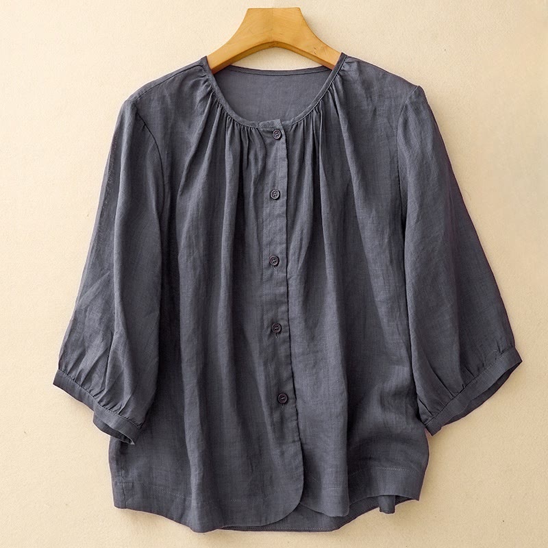 Camicia da donna in misto cotone con maniche a tre quarti e scollo rotondo con bottoni semplici e motivo Buddha Stones - Marina - US14, UK/AU18, EU46 (2XL) - image 0
