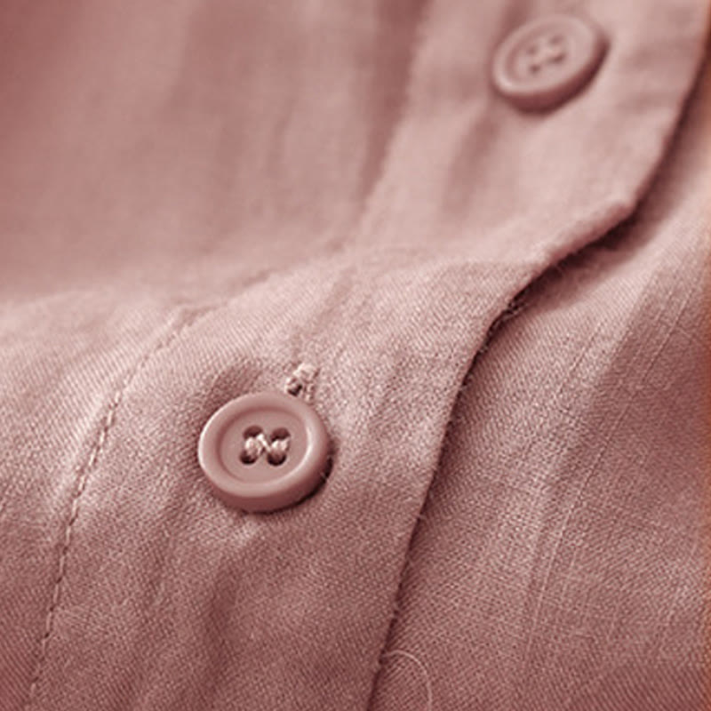 Camicia da donna in misto cotone con maniche a tre quarti e scollo rotondo con bottoni semplici e motivo Buddha Stones - image 8