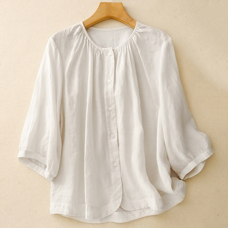 Camicia da donna in misto cotone con maniche a tre quarti e scollo rotondo con bottoni semplici e motivo Buddha Stones - Nevicare - US14, UK/AU18, EU46 (2XL) - image 11
