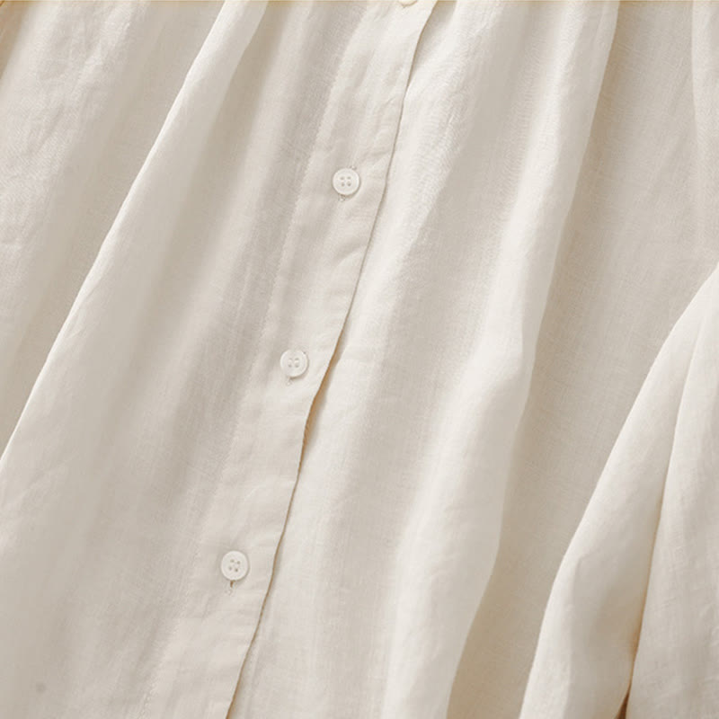 Camicia da donna in misto cotone con maniche a tre quarti e scollo rotondo con bottoni semplici e motivo Buddha Stones - image 13