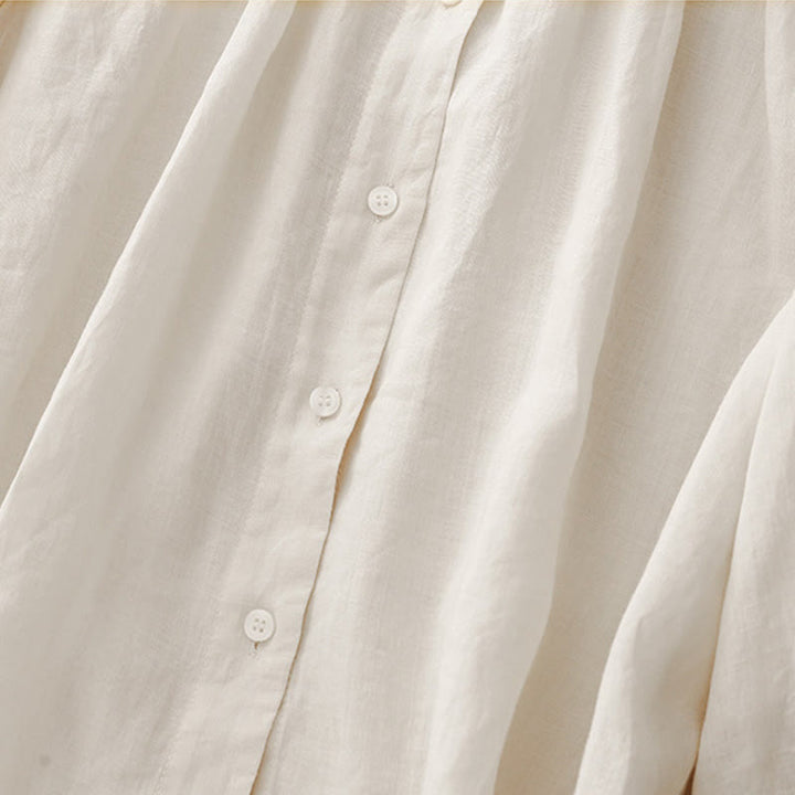 Camicia da donna in misto cotone con maniche a tre quarti e scollo rotondo con bottoni semplici e motivo Buddha Stones - image 13