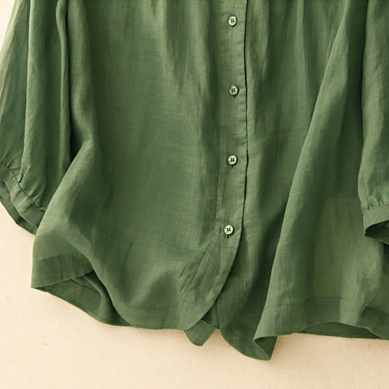 Camicia da donna in misto cotone con maniche a tre quarti e scollo rotondo con bottoni semplici e motivo Buddha Stones - image 25
