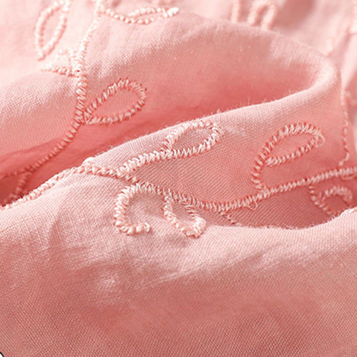 Camicia da donna in cotone a maniche corte con colletto rialzato, bottoni frontali ricamati con Buddha Stones