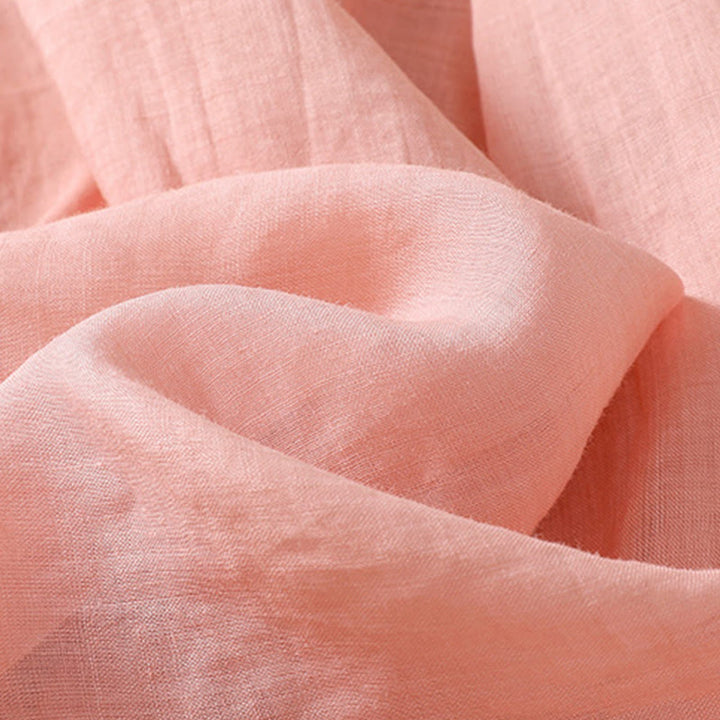 Camicia da donna in cotone e lino a mezza manica con scollo rotondo e fiori ricamati con Buddha Stones - image 19