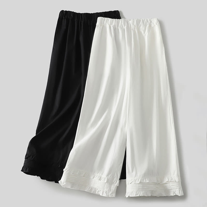Pantaloni da donna in cotone e lino con tasche, modello Buddha Stones Artistic Commute, colore puro, con orlo arricciato - image 13