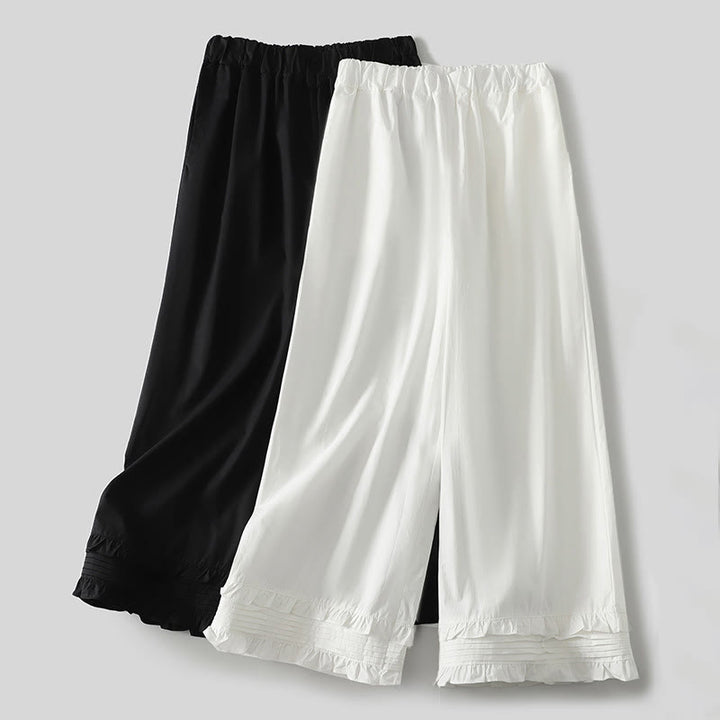 Pantaloni da donna in cotone e lino con tasche, modello Buddha Stones Artistic Commute, colore puro, con orlo arricciato - image 13