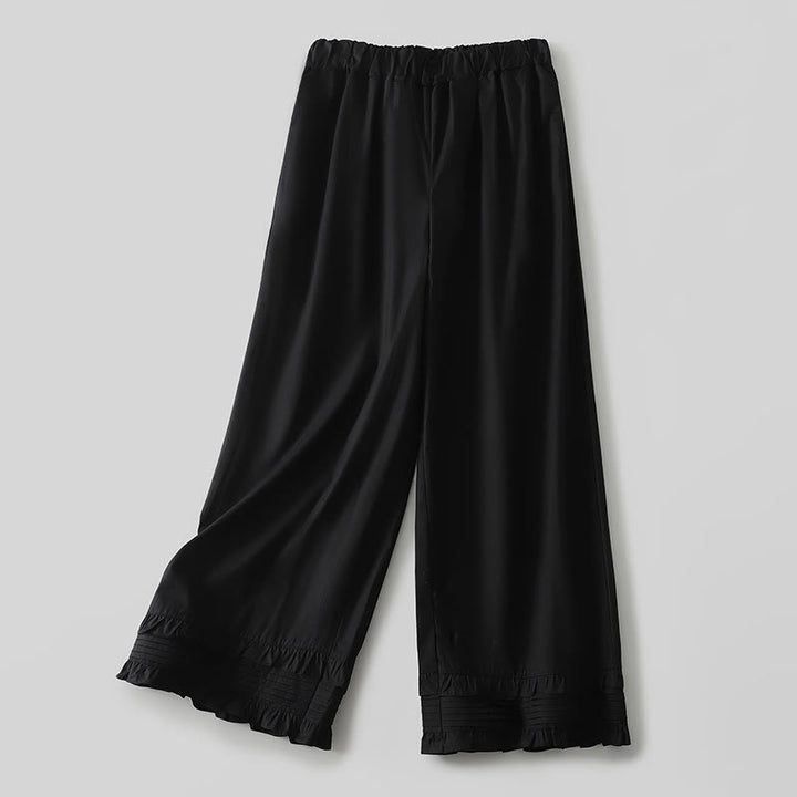Pantaloni da donna in cotone e lino con tasche, modello Buddha Stones Artistic Commute, colore puro, con orlo arricciato - Nero - US12, UK/AU16, EU44 (2XL) - image 9