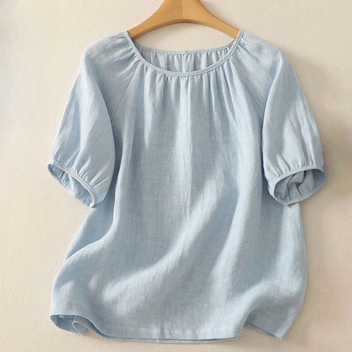 Maglietta a maniche corte da donna in cotone con scollo a giro casual estivo e tinta unita Buddha Stones