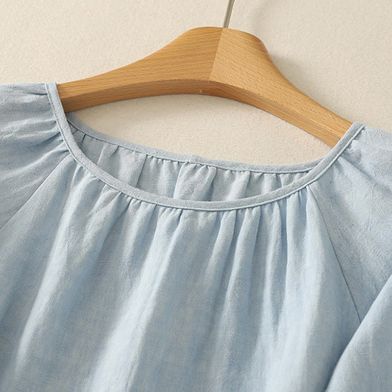 Maglietta a maniche corte da donna in cotone con scollo a giro casual estivo e tinta unita Buddha Stones - image 1