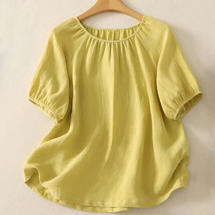 Maglietta a maniche corte da donna in cotone con scollo a giro casual estivo e tinta unita Buddha Stones - Cachi - US14, UK/AU18, EU46 (2XL) - image 4