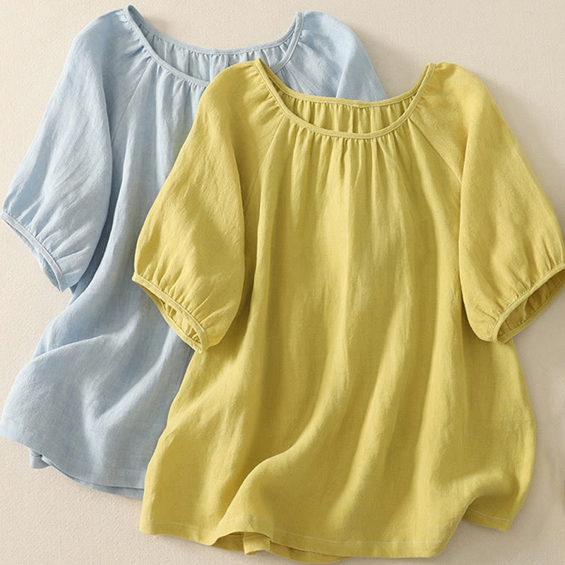 Maglietta a maniche corte da donna in cotone con scollo a giro casual estivo e tinta unita Buddha Stones