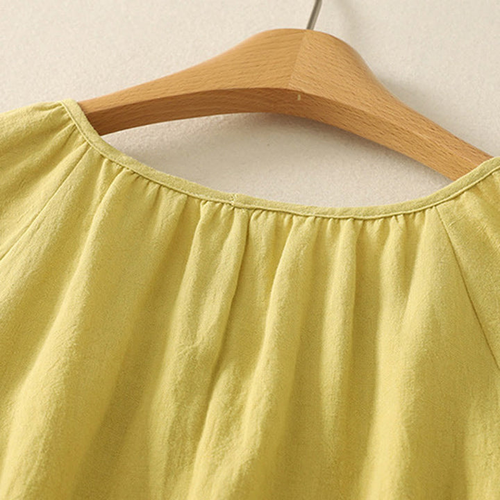 Maglietta a maniche corte da donna in cotone con scollo a giro casual estivo e tinta unita Buddha Stones - image 6