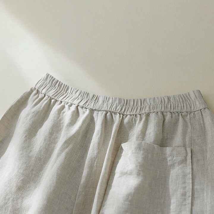 Pantaloni harem da donna in cotone e lino, con tasche, a vita alta , Buddha Stones Commute Pure Color - image 10
