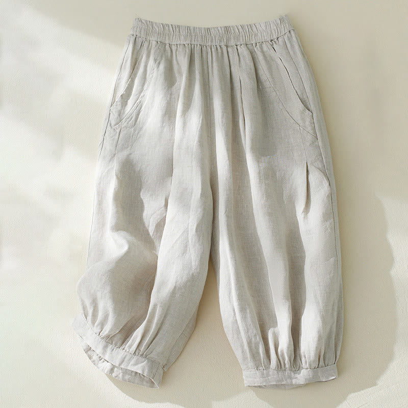 Pantaloni harem da donna in cotone e lino, con tasche, a vita alta , Buddha Stones Commute Pure Color - Biancheria - US8-10, UK/AU12-14, EU40-42 (2XL) - image 8