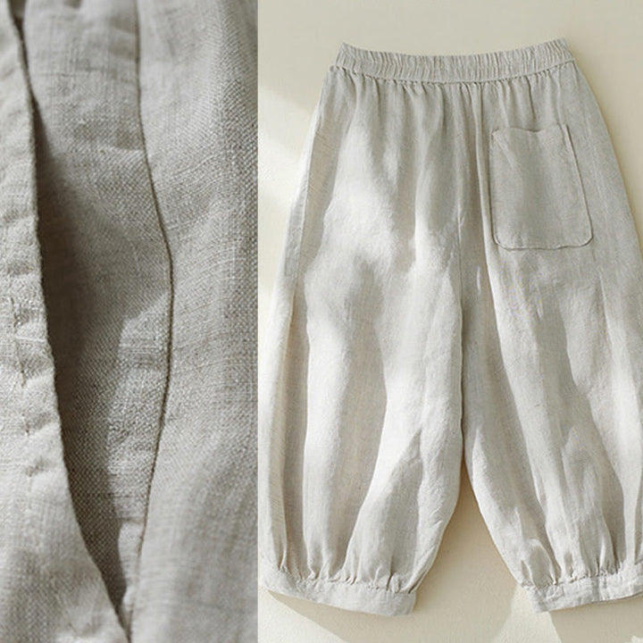 Pantaloni harem da donna in cotone e lino, con tasche, a vita alta , Buddha Stones Commute Pure Color - image 15