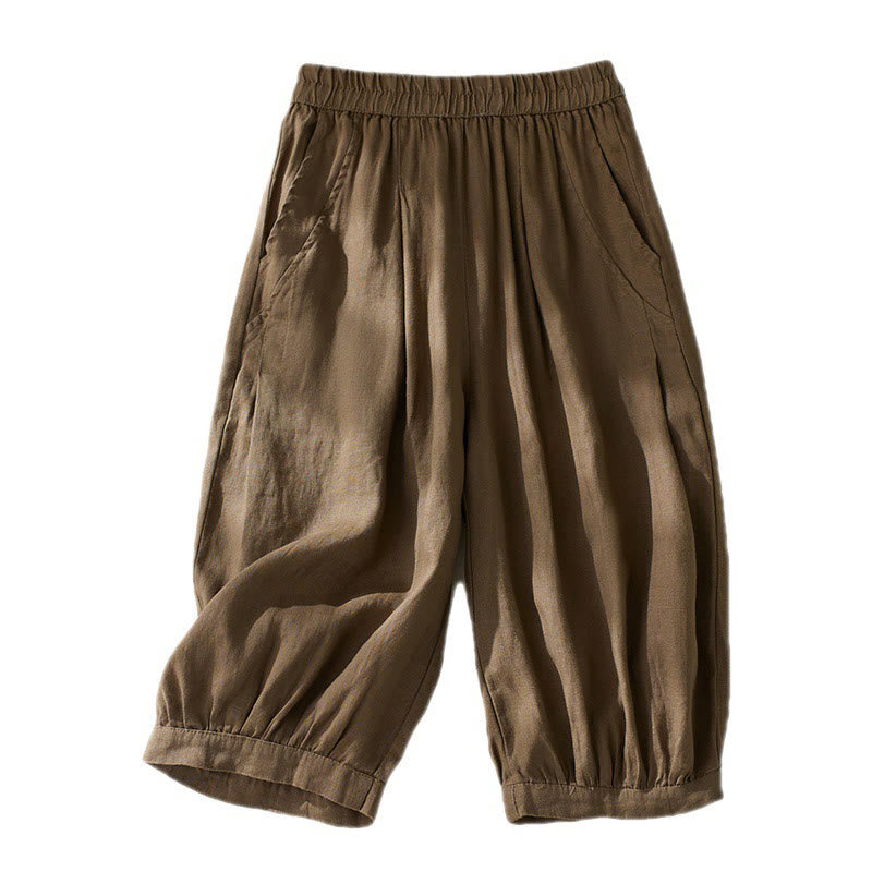 Pantaloni harem da donna in cotone e lino, con tasche, a vita alta , Buddha Stones Commute Pure Color - image 7