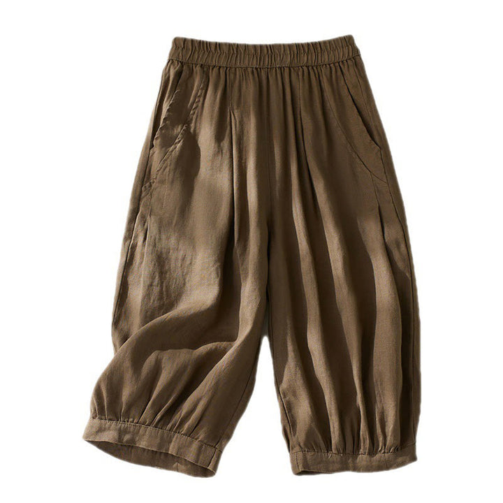 Pantaloni harem da donna in cotone e lino, con tasche, a vita alta , Buddha Stones Commute Pure Color - image 7
