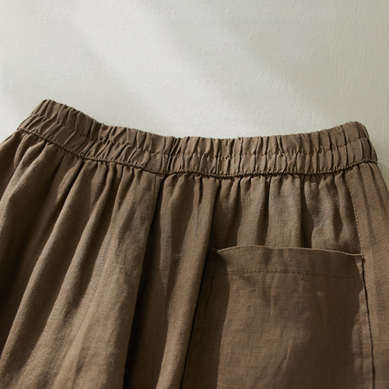 Pantaloni harem da donna in cotone e lino, con tasche, a vita alta , Buddha Stones Commute Pure Color - image 2