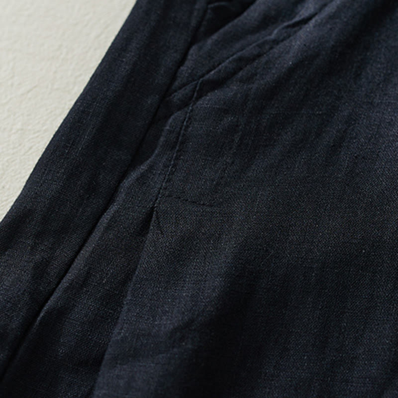 Pantaloni harem da donna in cotone e lino, con tasche, a vita alta , Buddha Stones Commute Pure Color - image 19