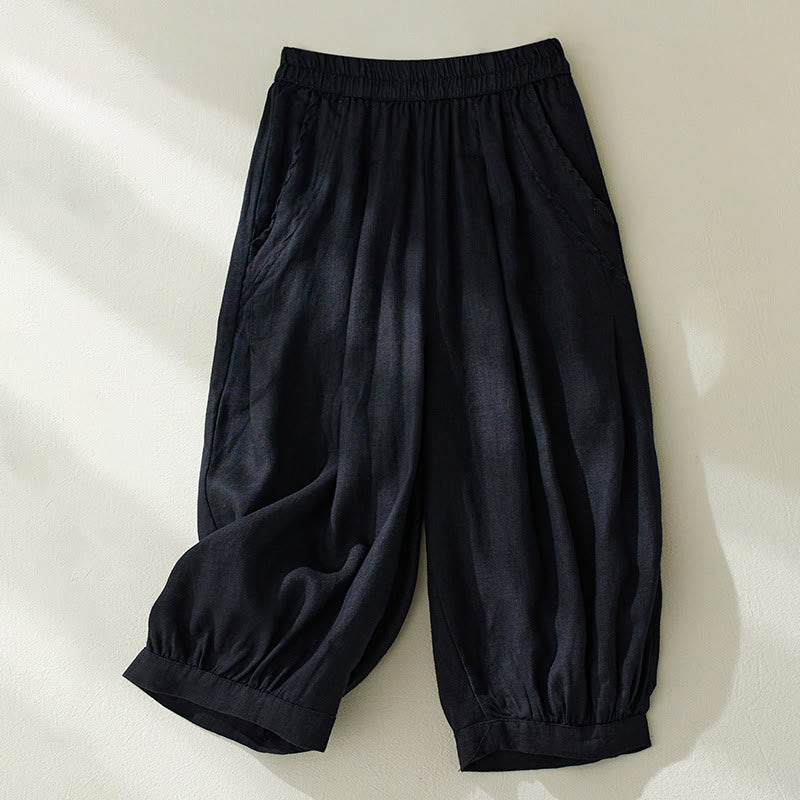 Pantaloni harem da donna in cotone e lino, con tasche, a vita alta , Buddha Stones Commute Pure Color - Nero - US8-10, UK/AU12-14, EU40-42 (2XL) - image 16