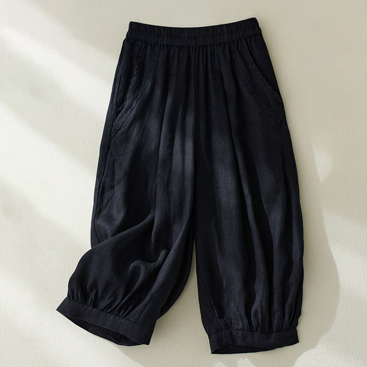 Pantaloni harem da donna in cotone e lino, con tasche, a vita alta , Buddha Stones Commute Pure Color - Nero - US8-10, UK/AU12-14, EU40-42 (2XL) - image 16