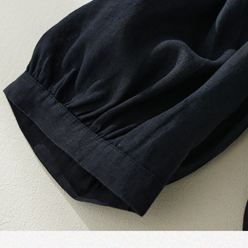 Pantaloni harem da donna in cotone e lino, con tasche, a vita alta , Buddha Stones Commute Pure Color - image 21