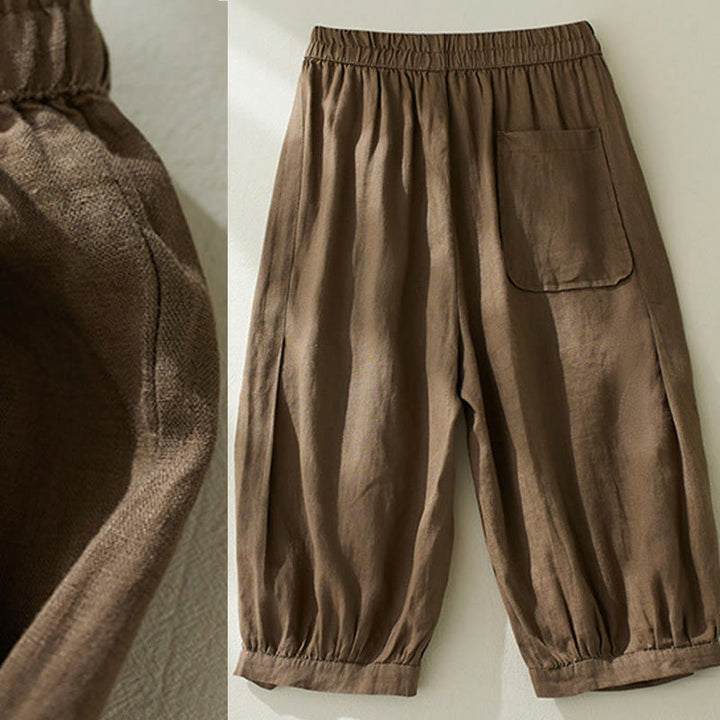 Pantaloni harem da donna in cotone e lino, con tasche, a vita alta , Buddha Stones Commute Pure Color - image 6