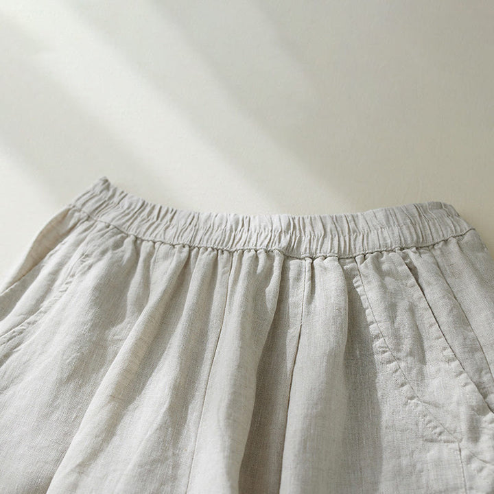 Pantaloni harem da donna in cotone e lino, con tasche, a vita alta , Buddha Stones Commute Pure Color - image 9