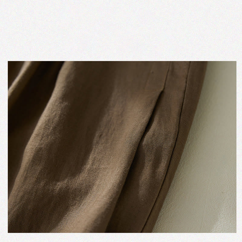 Pantaloni harem da donna in cotone e lino, con tasche, a vita alta , Buddha Stones Commute Pure Color - image 4