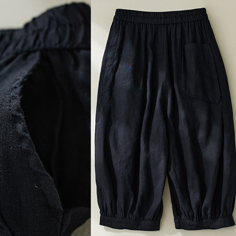 Pantaloni harem da donna in cotone e lino, con tasche, a vita alta , Buddha Stones Commute Pure Color - image 22