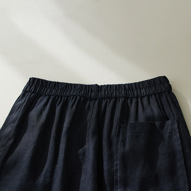 Pantaloni harem da donna in cotone e lino, con tasche, a vita alta , Buddha Stones Commute Pure Color - image 18