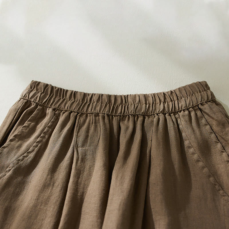 Pantaloni harem da donna in cotone e lino, con tasche, a vita alta , Buddha Stones Commute Pure Color - image 1
