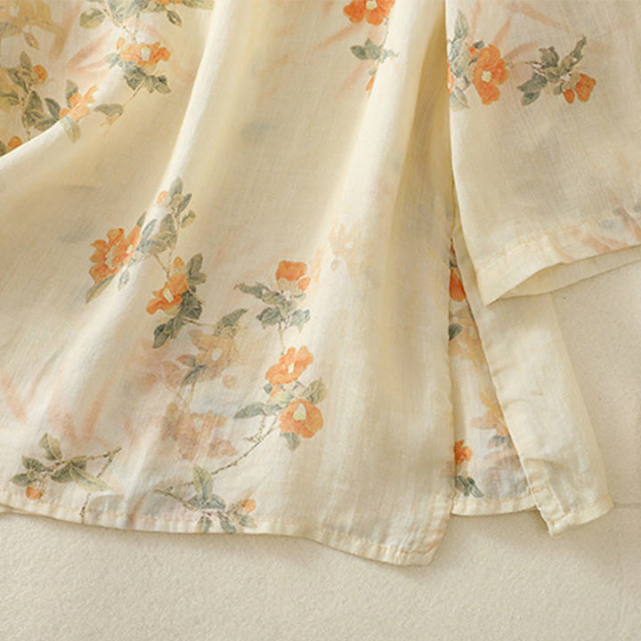 Camicia da donna in poliestere con maniche a tre quarti, stampata con Buddha Stones e bottoni a rana - image 7