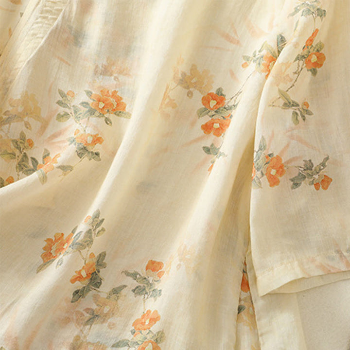 Camicia da donna in poliestere con maniche a tre quarti, stampata con Buddha Stones e bottoni a rana - image 6