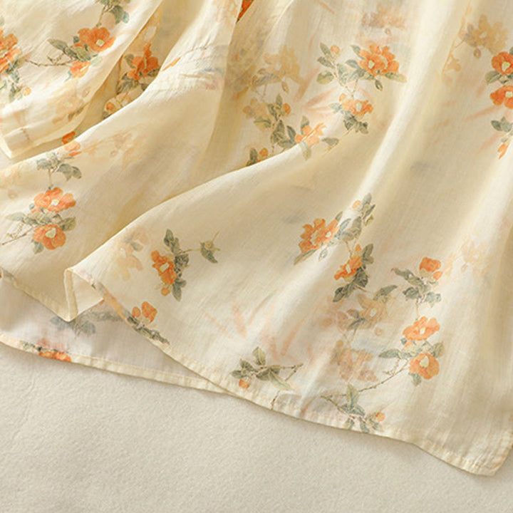 Camicia da donna in poliestere con maniche a tre quarti, stampata con Buddha Stones e bottoni a rana - image 5