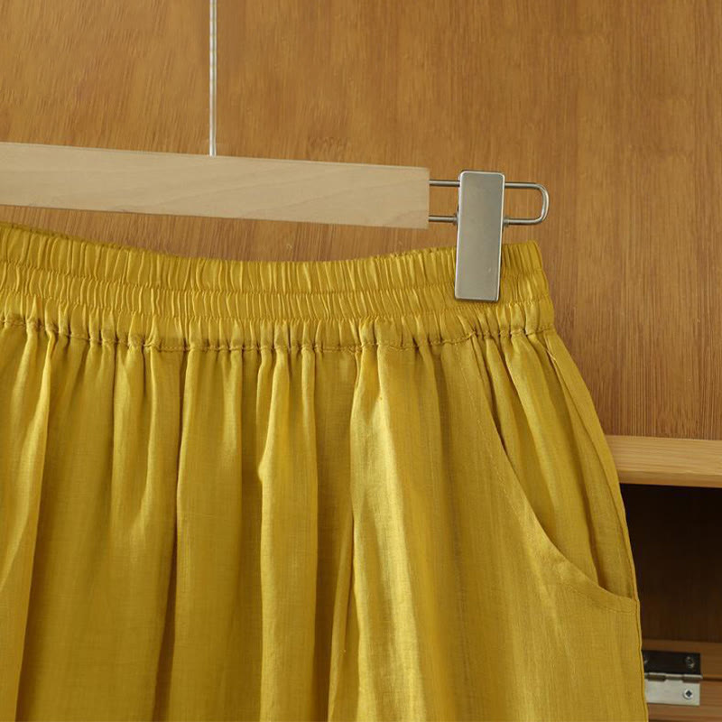 Pantaloni harem da donna in lino e cotone alla caviglia con tasche, modello Buddha Stones Commute, colore puro, design semplice