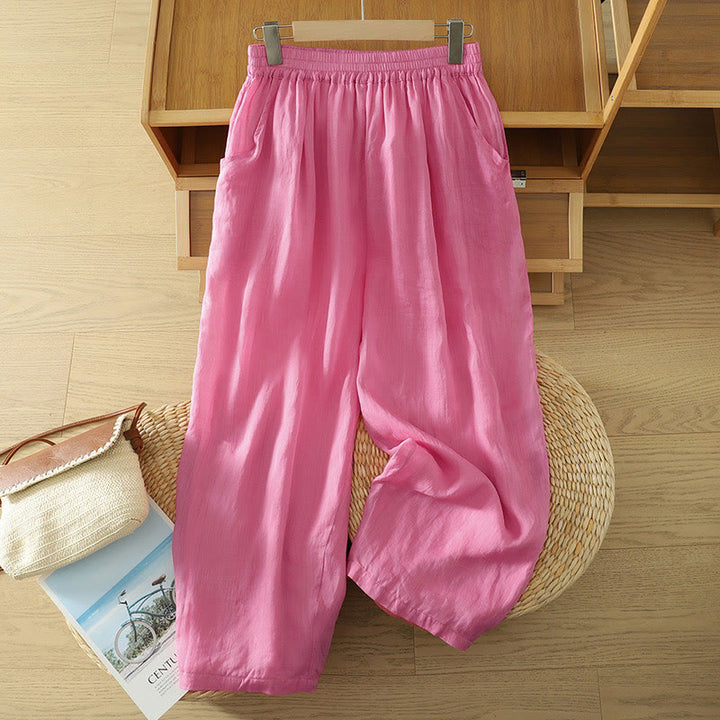 Pantaloni harem da donna in lino e cotone alla caviglia con tasche, modello Buddha Stones Commute, colore puro, design semplice