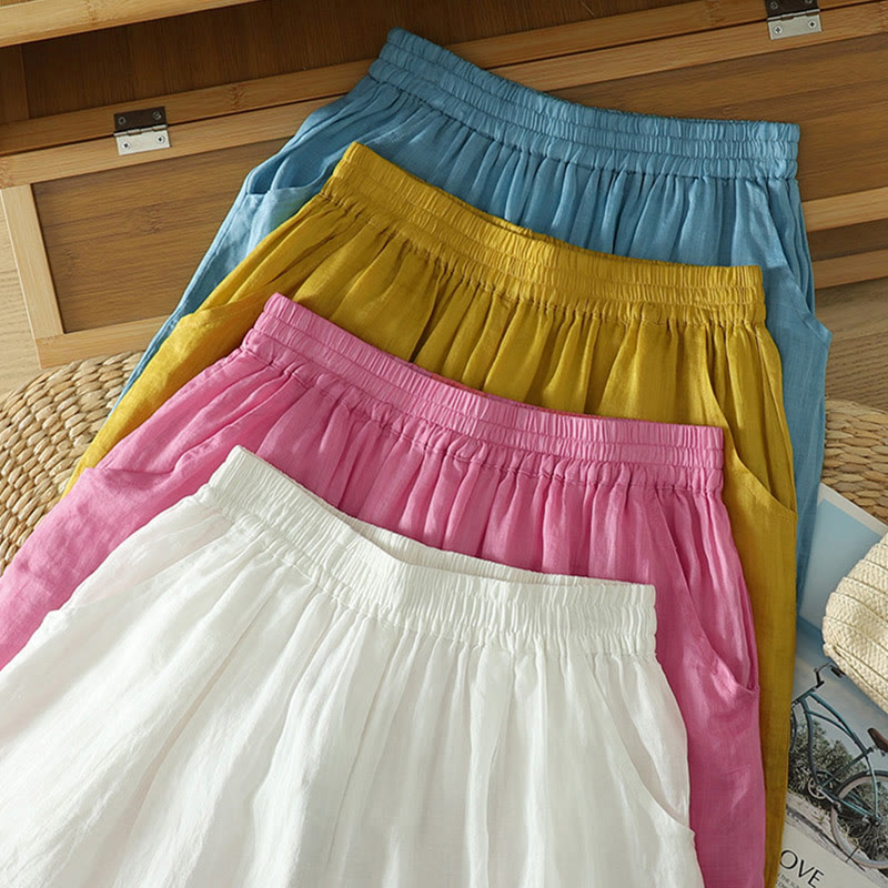 Pantaloni harem da donna in lino e cotone alla caviglia con tasche, modello Buddha Stones Commute, colore puro, design semplice