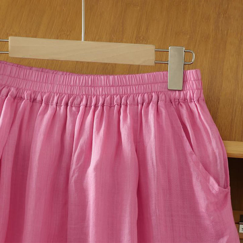 Pantaloni harem da donna in lino e cotone alla caviglia con tasche, modello Buddha Stones Commute, colore puro, design semplice