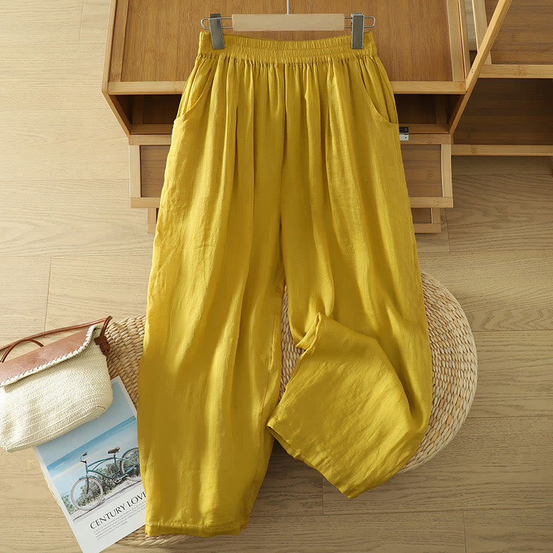 Pantaloni harem da donna in lino e cotone alla caviglia con tasche, modello Buddha Stones Commute, colore puro, design semplice - Oro - US8-10, UK/AU12-14, EU40-42 (2XL) - image 0
