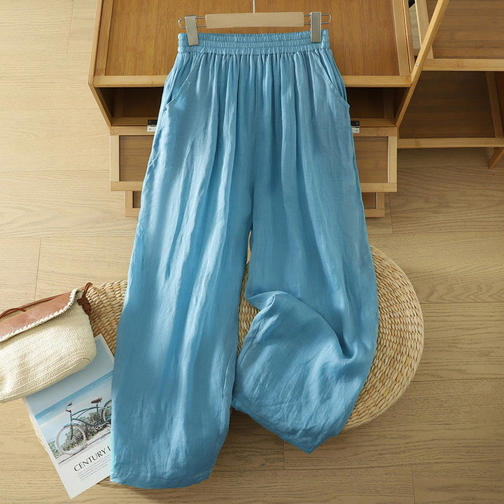 Pantaloni harem da donna in lino e cotone alla caviglia con tasche, modello Buddha Stones Commute, colore puro, design semplice