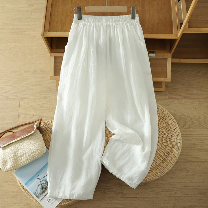 Pantaloni harem da donna in lino e cotone alla caviglia con tasche, modello Buddha Stones Commute, colore puro, design semplice